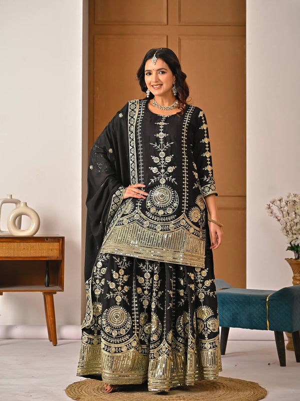 Timeless Charm: Black Embroidered Ethnic Ensemble