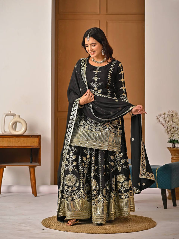 Timeless Charm: Black Embroidered Ethnic Ensemble