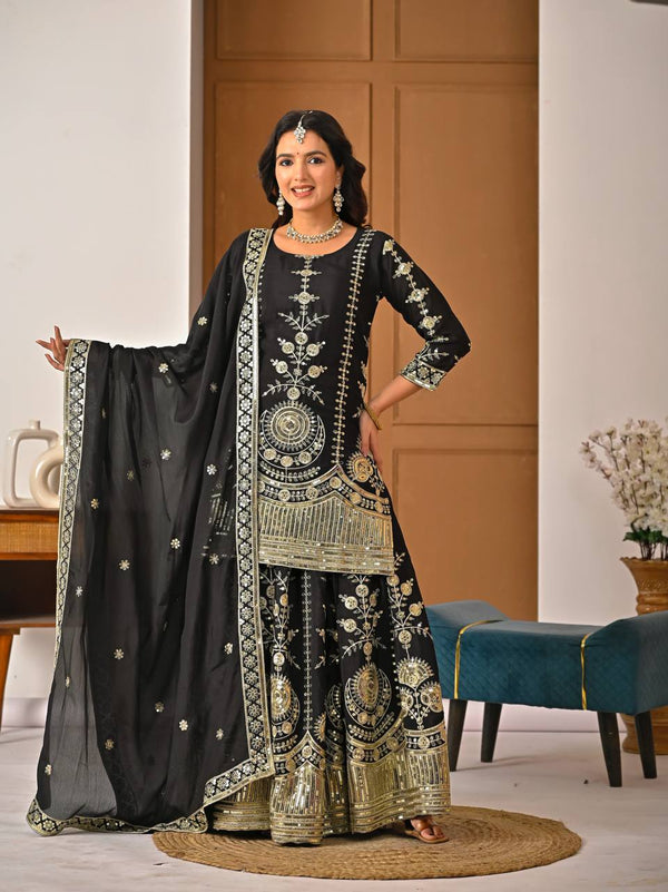 Timeless Charm: Black Embroidered Ethnic Ensemble