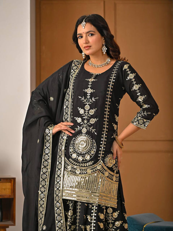 Timeless Charm: Black Embroidered Ethnic Ensemble
