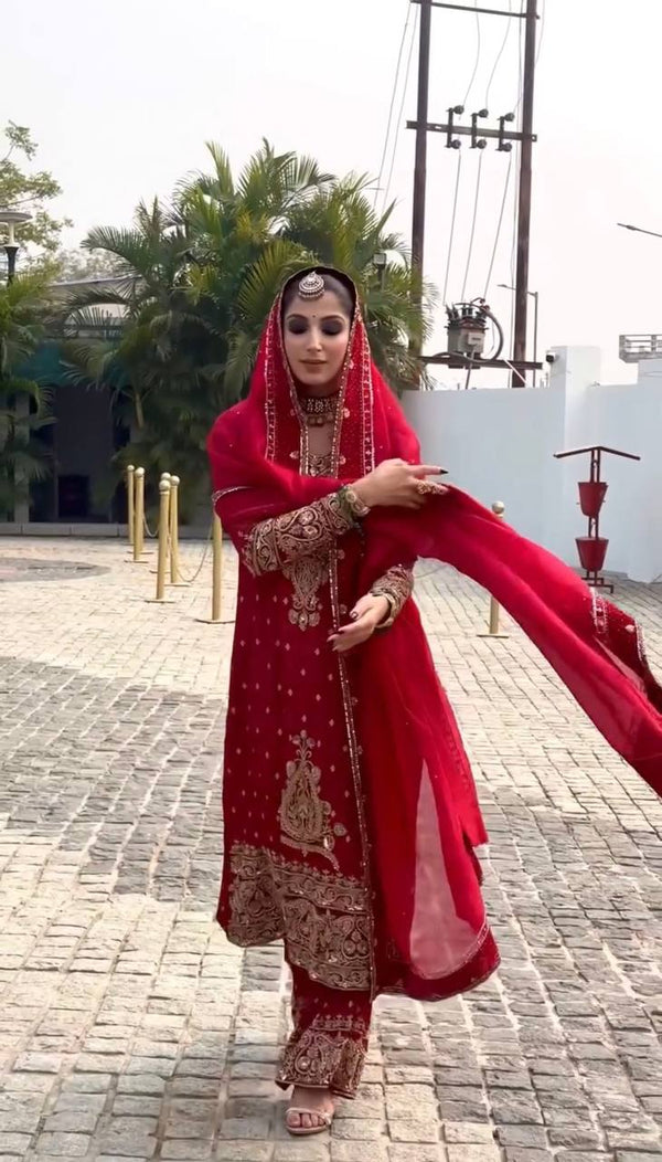Radiant Elegance: The Red Wedding Ensemble