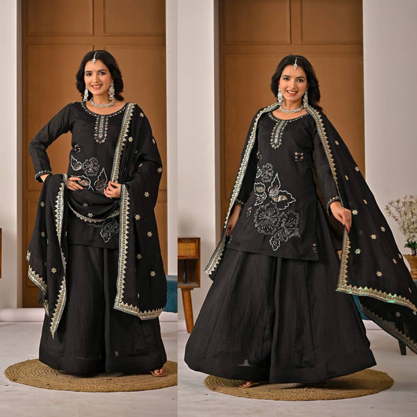 Black Traditional Top Palazzo with Dupatta