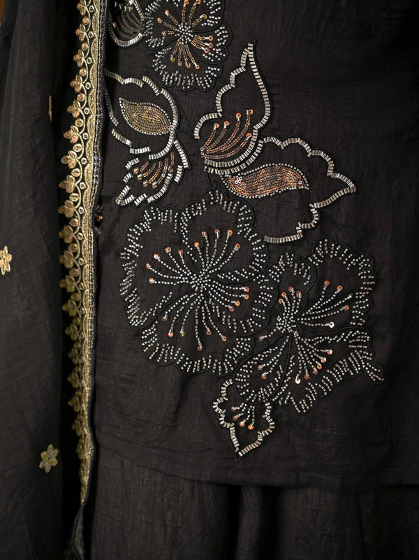 Black Traditional Top Palazzo with Dupatta