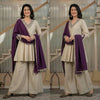 Premium Cream Kurta Palazzo Set with Purple Dupatta