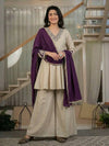 Premium Cream Kurta Palazzo Set with Purple Dupatta