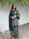 Elegant Blue Printed Suit Ensemble