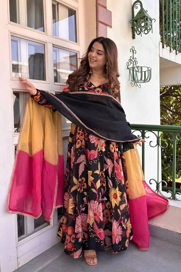 Chic Black and Pink Floral Ensemble
