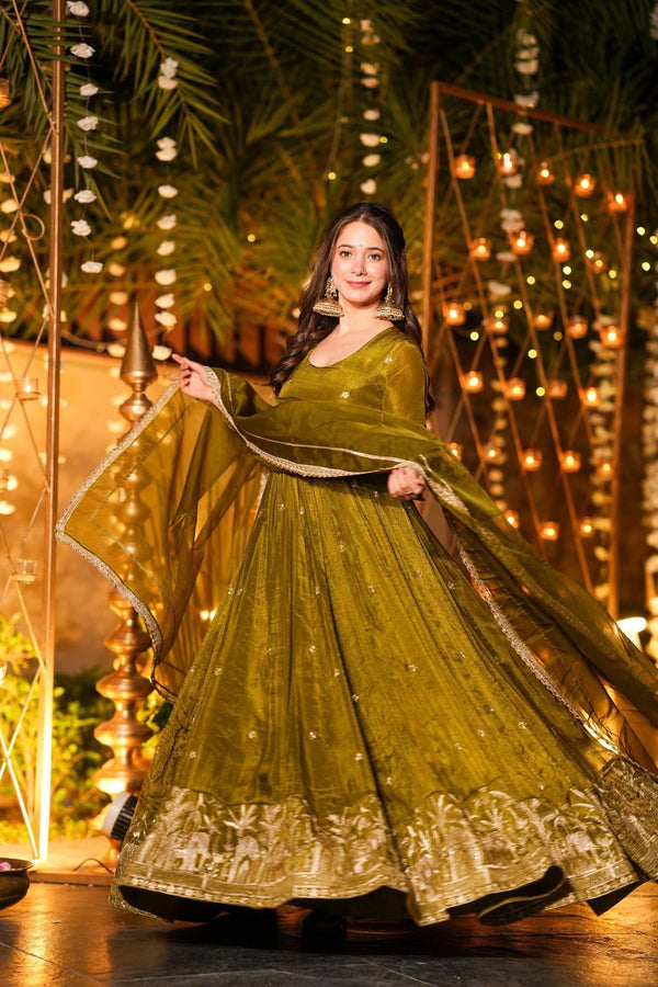 Elegance in Olive Green Attire
