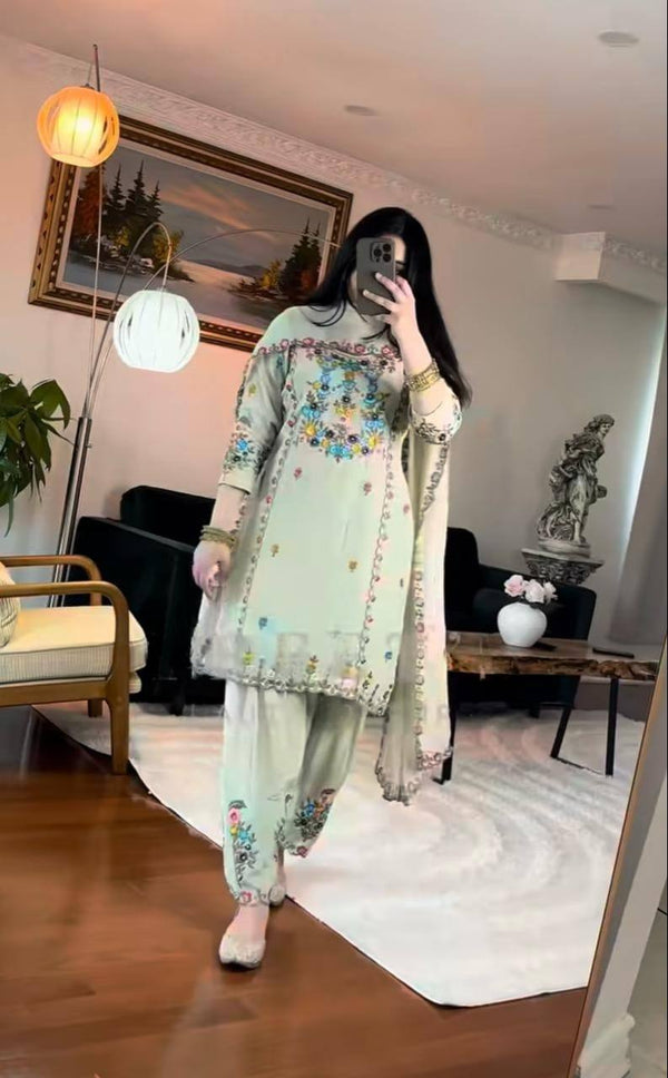 Elegant Floral Embroidered Ethnic Wear