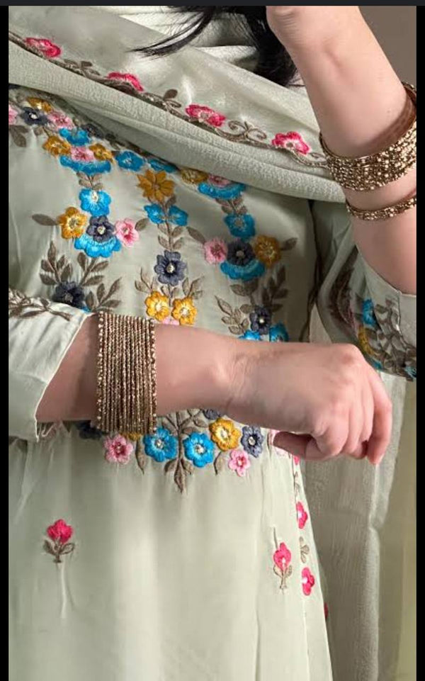 Elegant Floral Embroidered Ethnic Wear