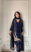 Midnight Blue Zari Bids Hand Work Full Hand Work Suit Set