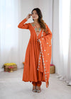 Stunning Long Orange Dress with Embroidery