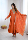 Stunning Long Orange Dress with Embroidery
