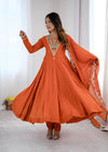 Stunning Long Orange Dress with Embroidery