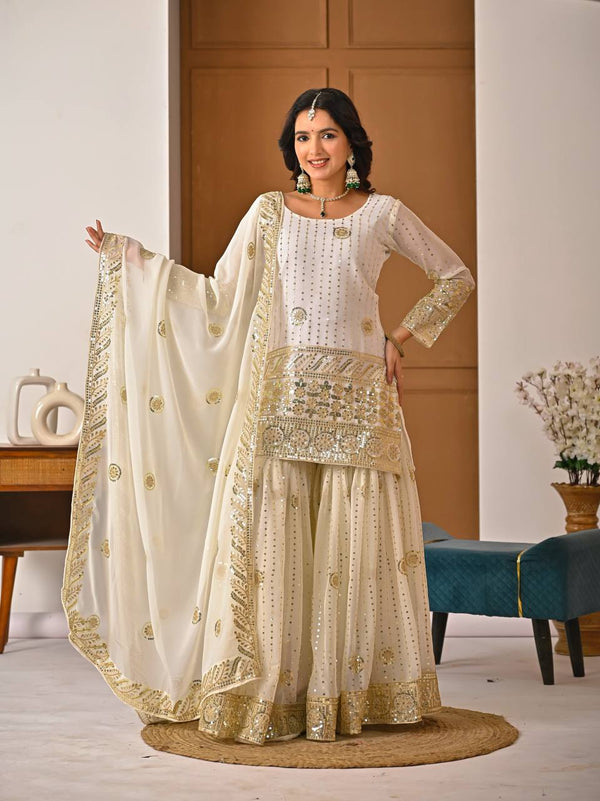 Radiant Charm: White and Gold Ensemble
