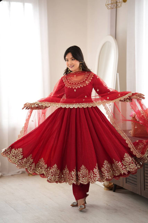 Graceful Red Anarkali Suit for Modern Elegance