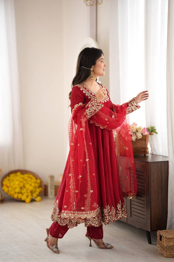 Graceful Red Anarkali Suit for Modern Elegance