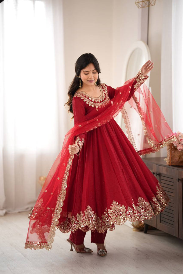 Graceful Red Anarkali Suit for Modern Elegance