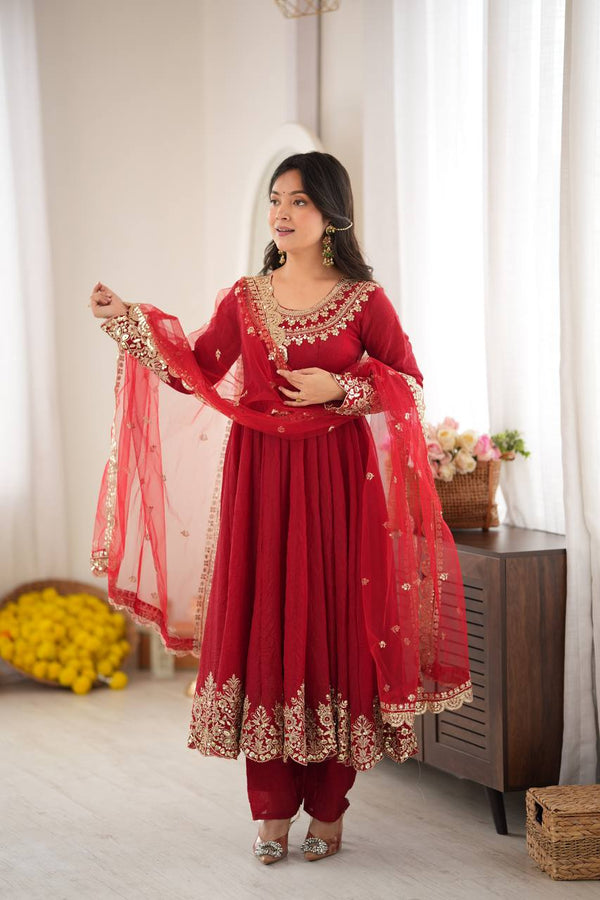 Graceful Red Anarkali Suit for Modern Elegance