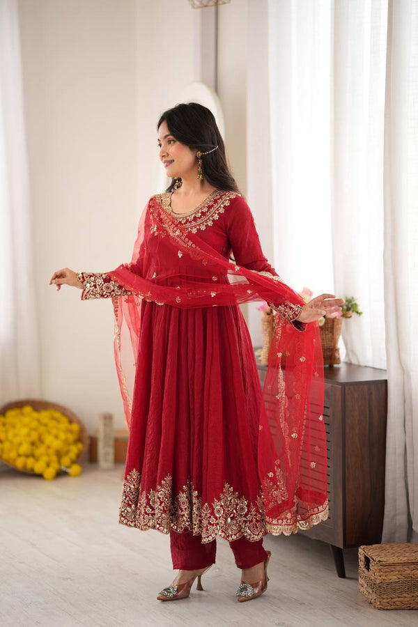 Graceful Red Anarkali Suit for Modern Elegance