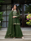 Graceful Green Suit Adorned with Gold Embroidery