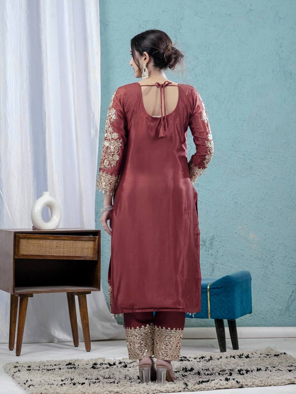 Majestic Maroon Suit Adorned in Gold