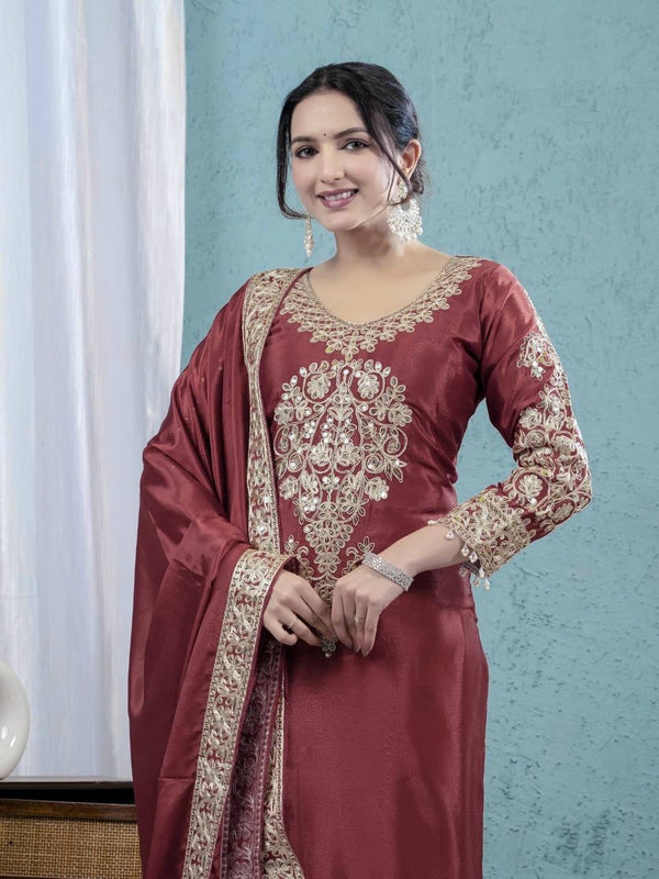 Majestic Maroon Suit Adorned in Gold
