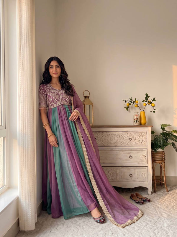 Elegant Woman in Striking Dress Pose