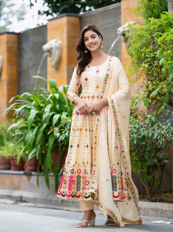 Timeless Beige Anarkali Ensemble