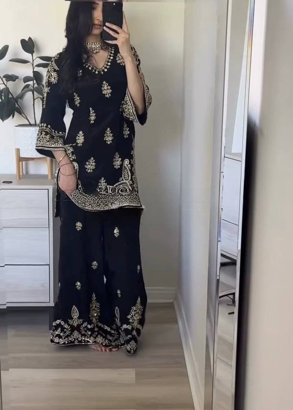 Midnight Charm: Exquisite Black Lehenga Ensemble