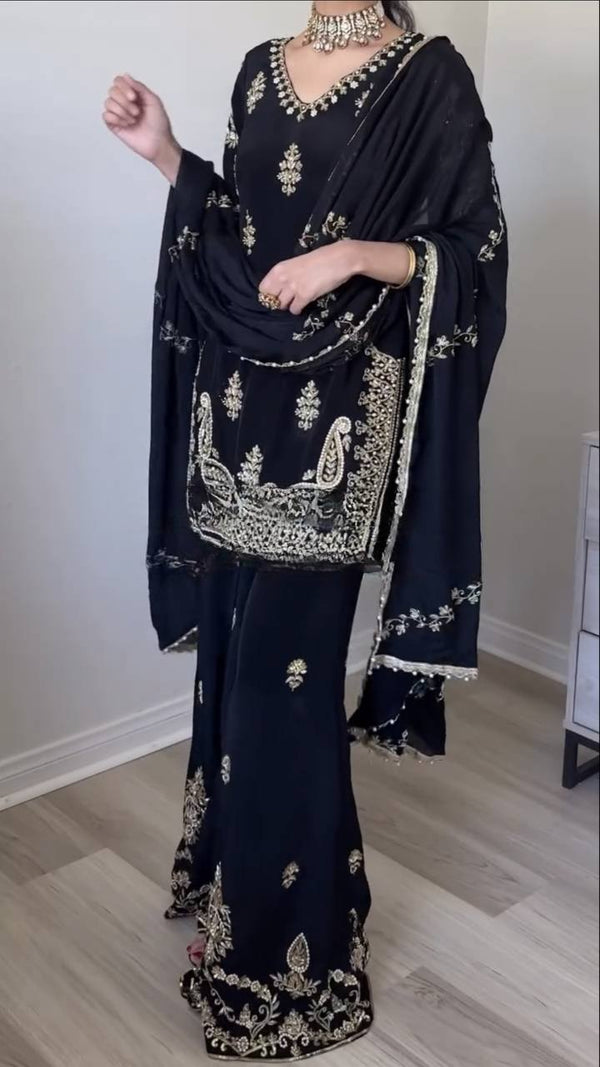 Midnight Charm: Exquisite Black Lehenga Ensemble