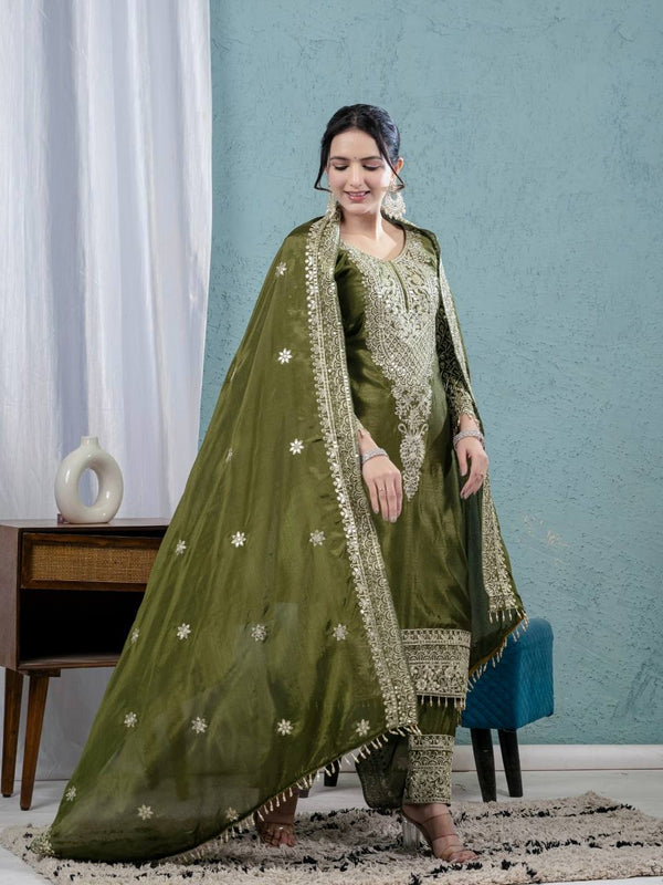 Intricately Embroidered Formal Suit with Matching Dupatta Set