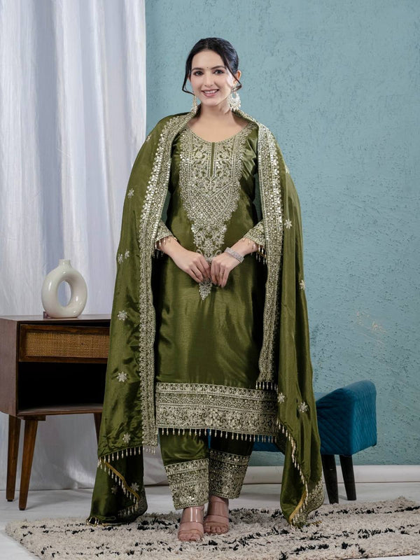 Intricately Embroidered Formal Suit with Matching Dupatta Set