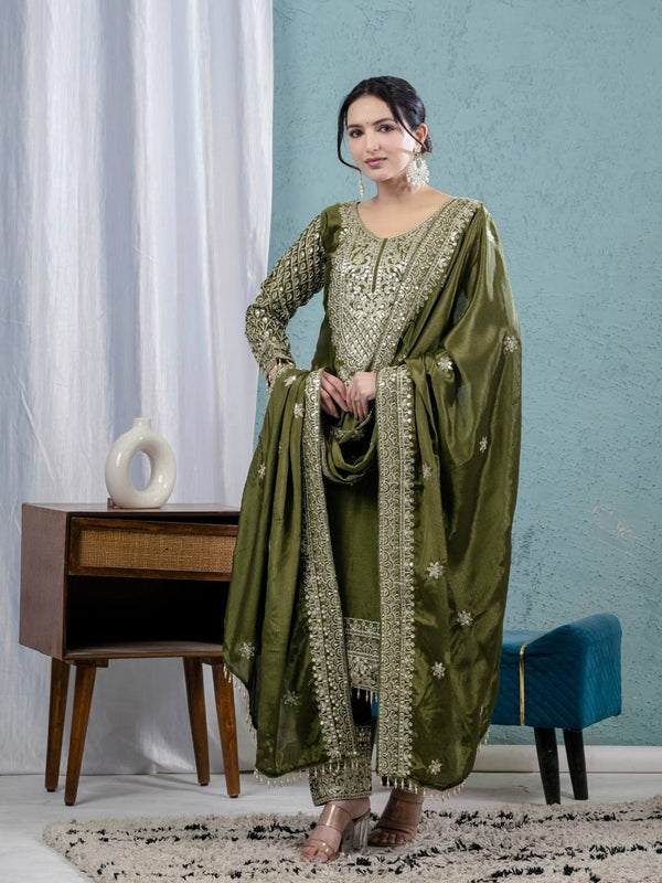 Intricately Embroidered Formal Suit with Matching Dupatta Set