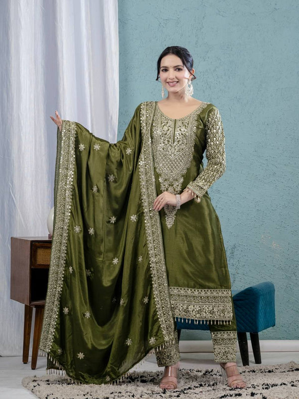Intricately Embroidered Formal Suit with Matching Dupatta Set