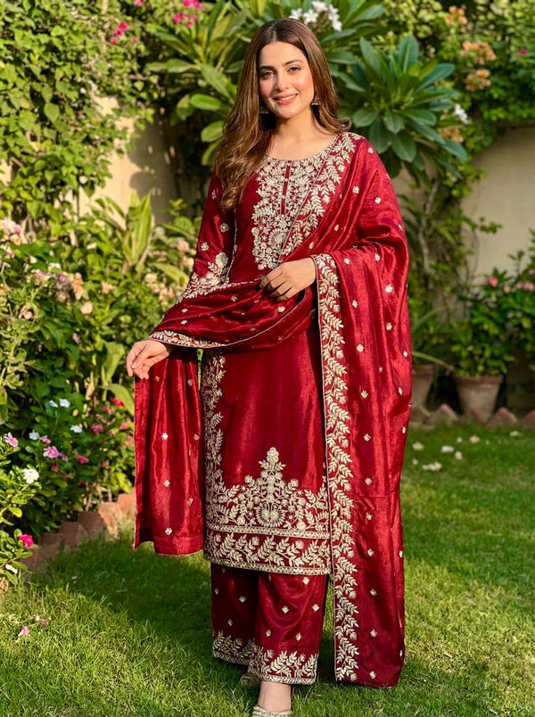 Royal Red Floral Ensemble