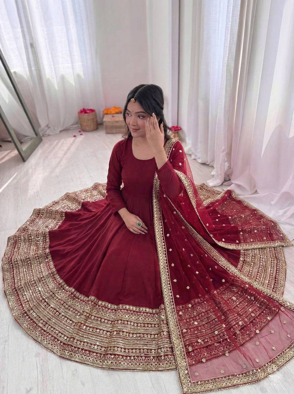 Elegant Maroon Anarkali: A Timeless Tradition