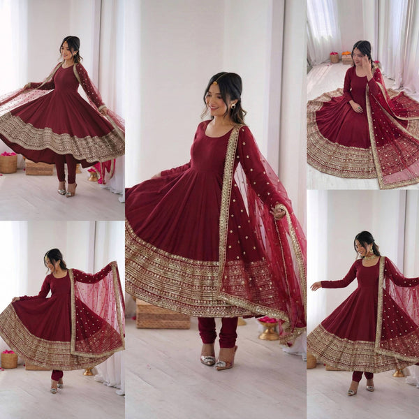 Elegant Maroon Anarkali: A Timeless Tradition