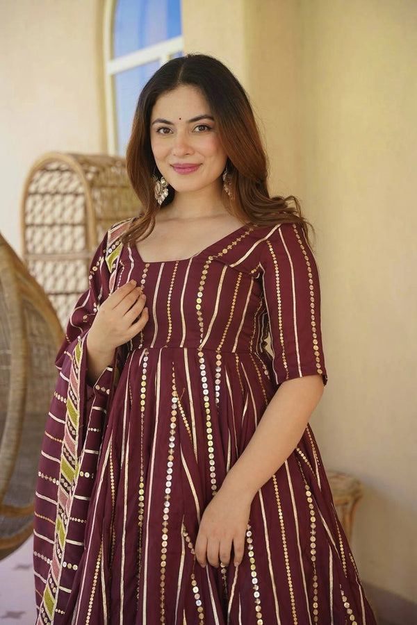Women's Festive Maroon Anarkali Ensemble