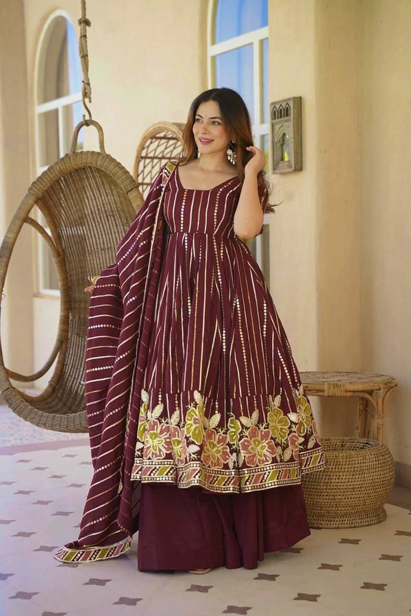 Women's Festive Maroon Anarkali Ensemble