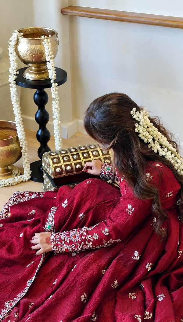 Luxurious Maroon Embroidered Anarkali Design