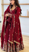 Luxurious Maroon Embroidered Anarkali Design