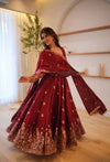 Luxurious Maroon Embroidered Anarkali Design
