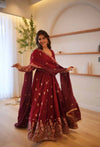 Luxurious Maroon Embroidered Anarkali Design