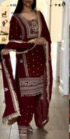 Majestic Allure: Embroidered Maroon Suit Design
