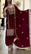 Majestic Allure: Embroidered Maroon Suit Design