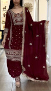 Majestic Allure: Embroidered Maroon Suit Design