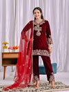Luxurious Maroon Velvet Embroidered Ensemble