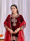 Luxurious Maroon Velvet Embroidered Ensemble