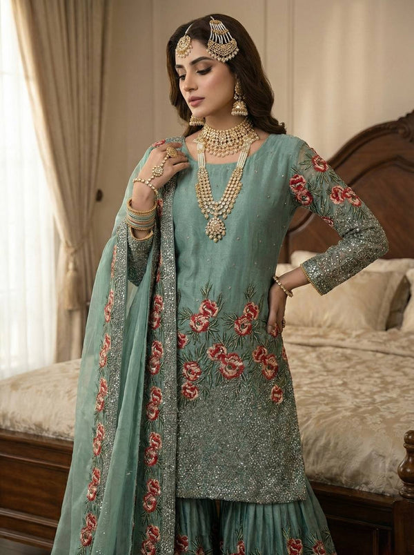 Radiant Rose Embroidered Ethnic Ensemble